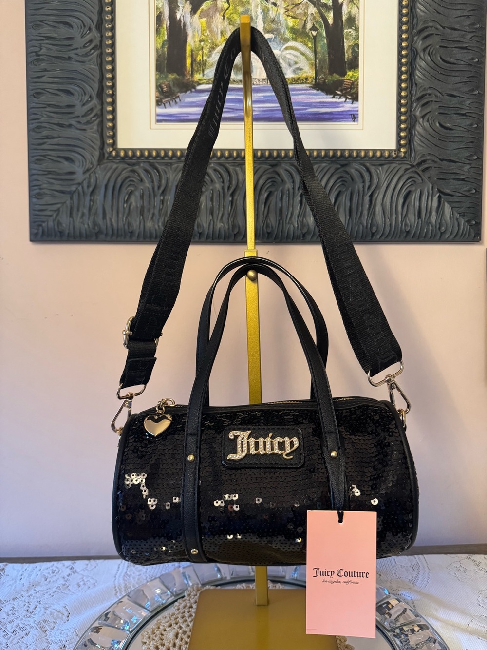 Juicy Couture Queen of Everything Sequin Barrel Bag with Crossbody Strap